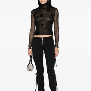 Blumarine Floral-Appliqué Long Sleeve Mesh Top NWT US 4